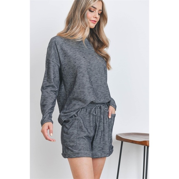 Cotten Blend Winter Pajama shorts set charcoal made in USA - Picture 4 of 8